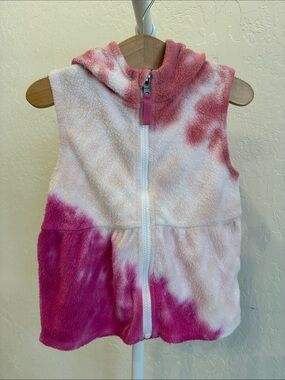 Splendid Pink & White Tie-Dye Hooded Fleece Vest